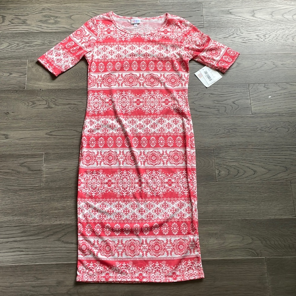 Pink and White LuLaRoe Julia dress size S, NWT
